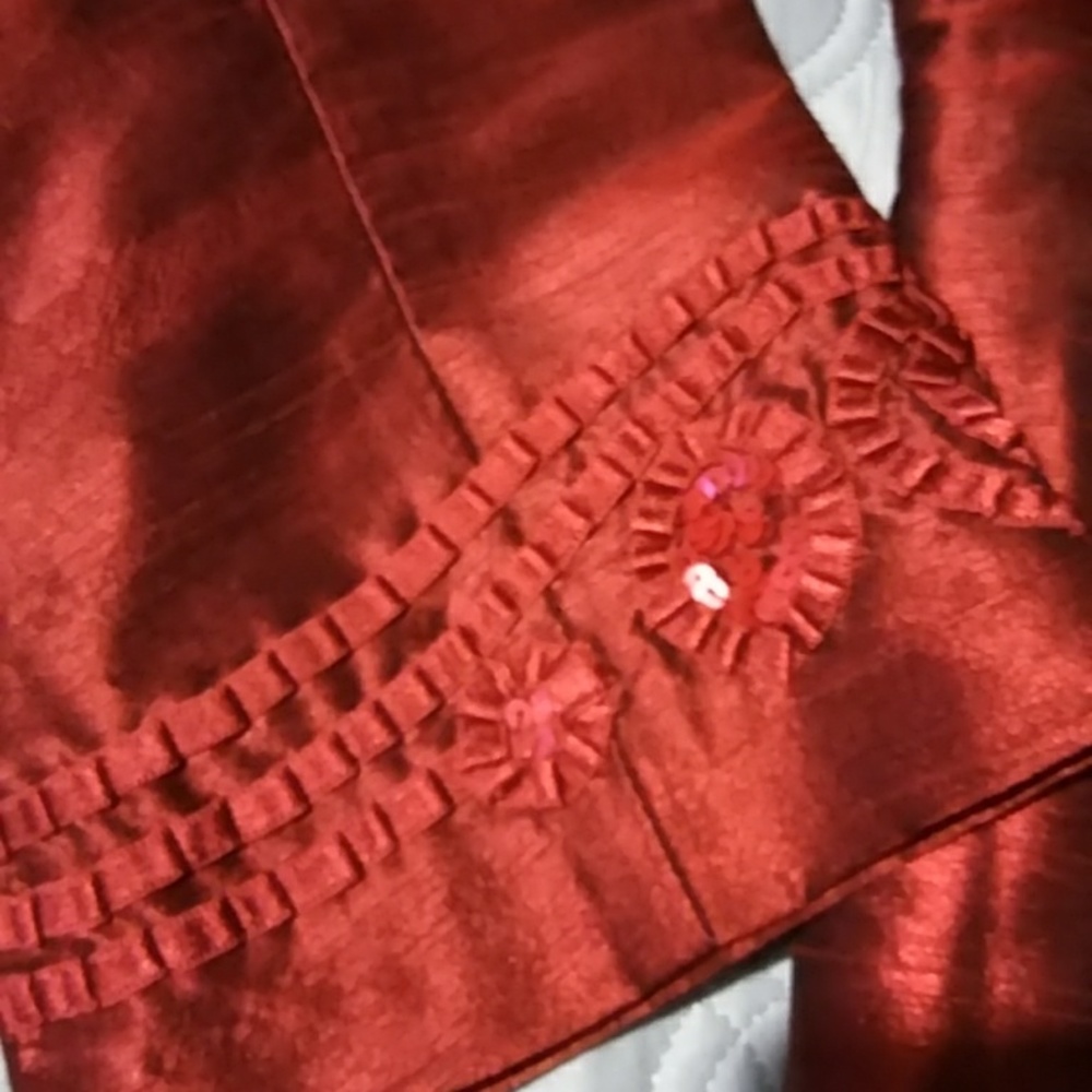 Chicos Red Sequinned Button Up Jacket - image 5